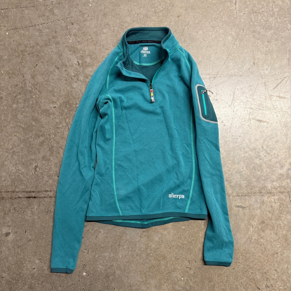 Sherpa Adventure Gear Womens XS Teal Green Quarter Zip Grid Fleece Pullover